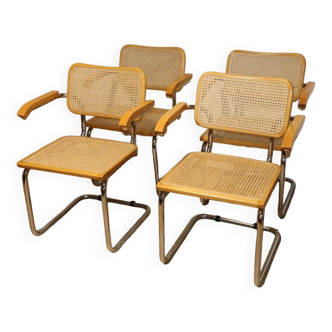 Series of 4 Cesca B64 chairs after Marcel Breuer in canework