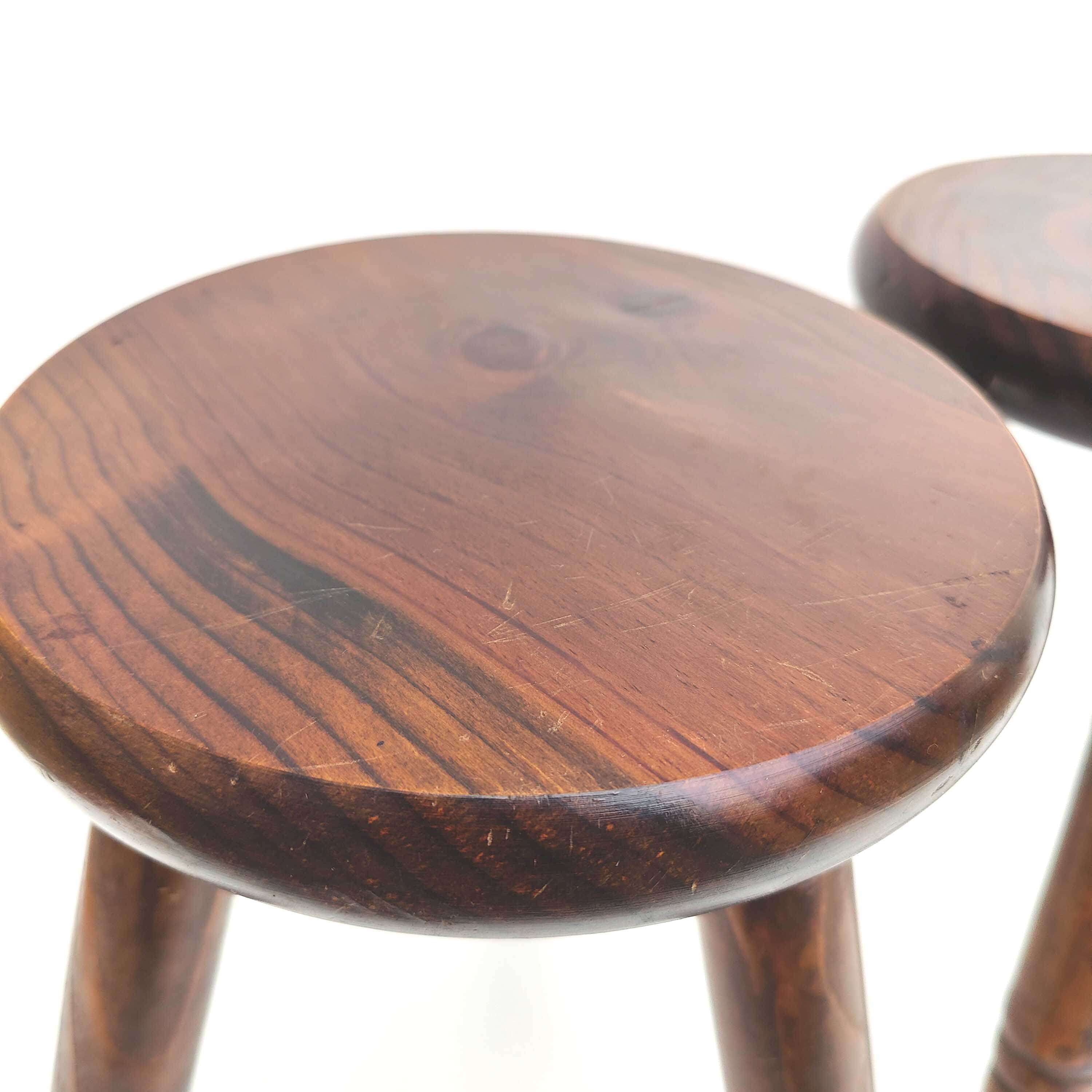 Pair of wooden tripod stools