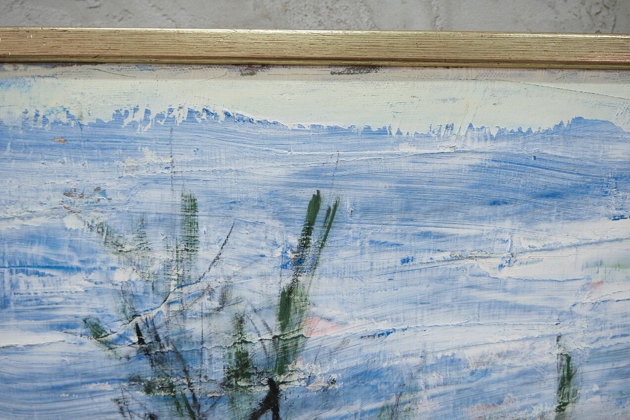 Scandinavian modern painting, signed,  1990s, oil on canvas, framed