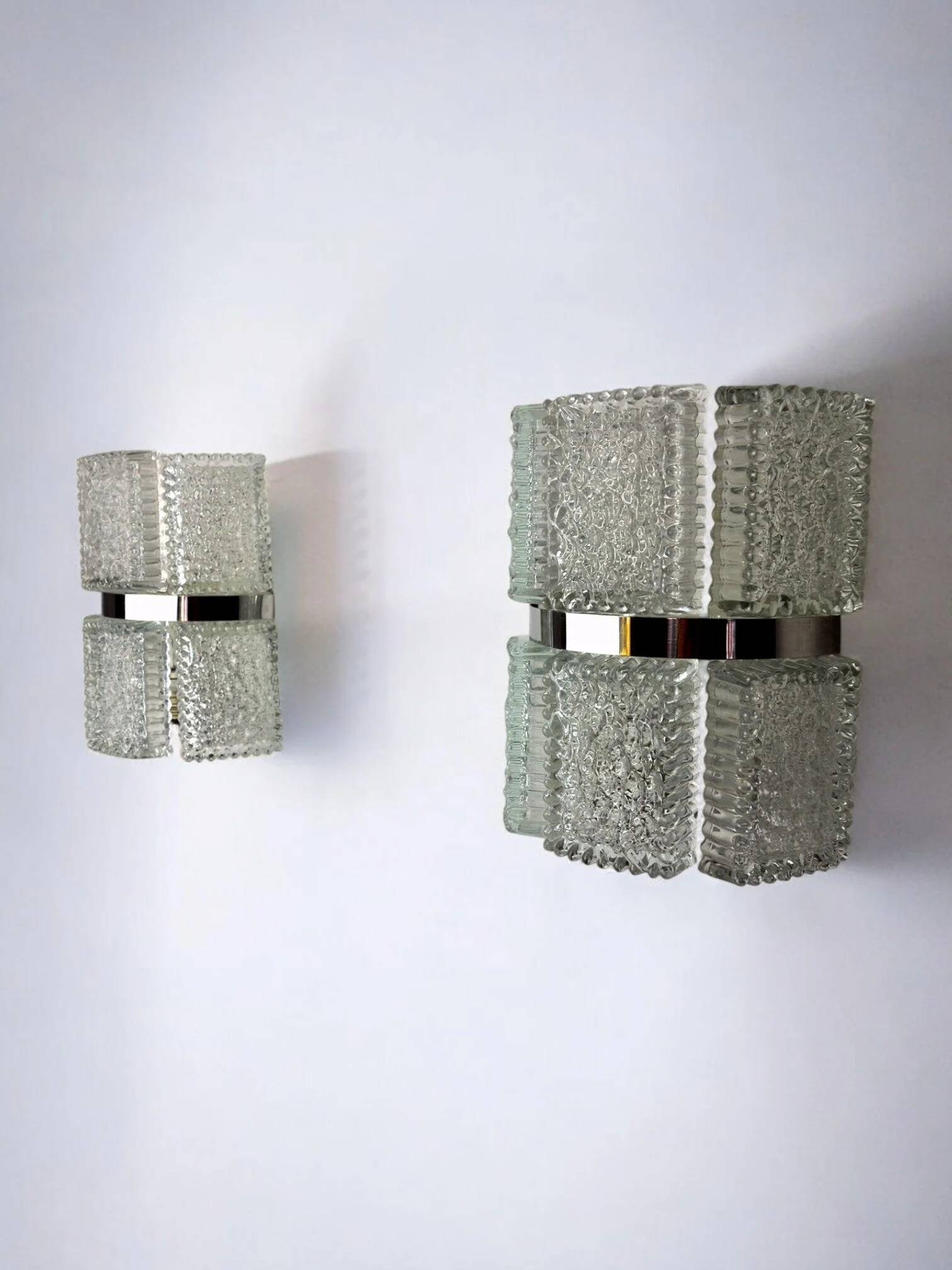 Pair of sconces by Kaiser Leuchten, frosted glass, Germany, 1960