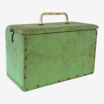 Old workshop box in green painted wood