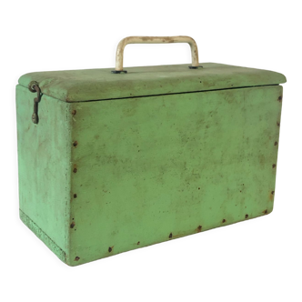 Old workshop box in green painted wood