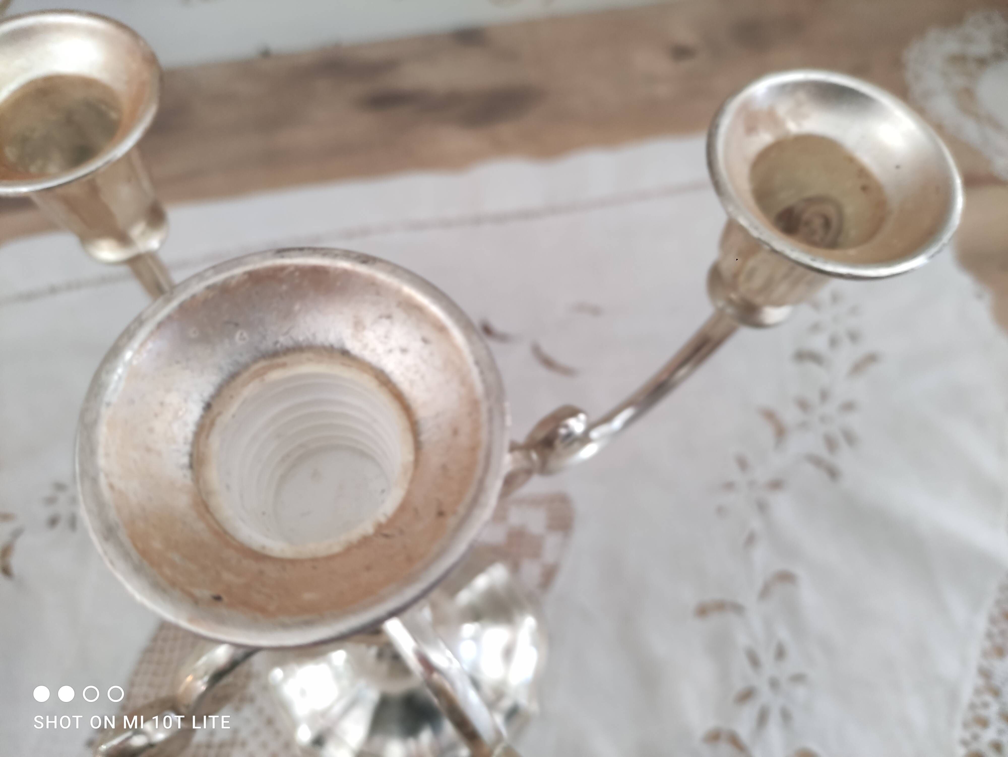 Set of 2 5-branched candlesticks in silver metal Versilbert 1950s