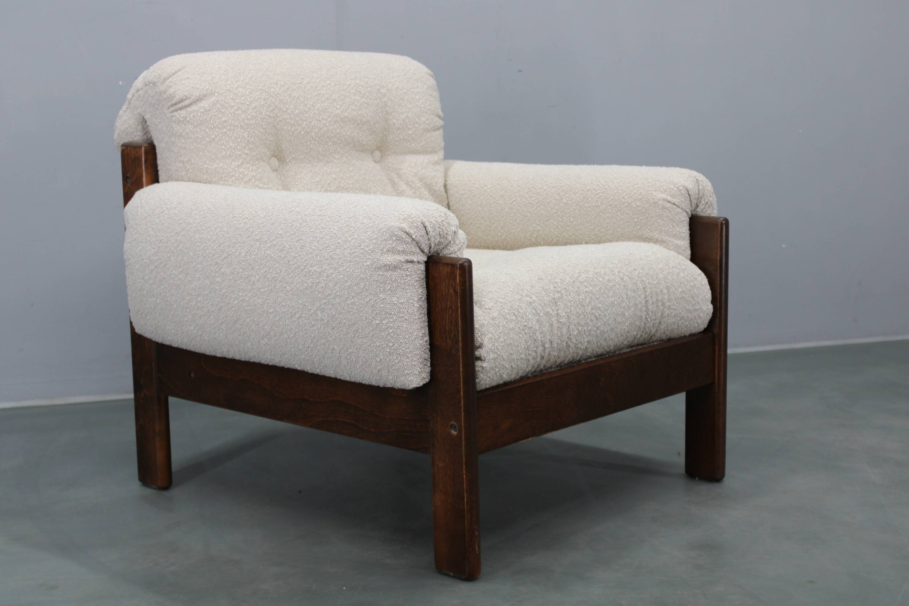 Mid-century restored bouclé armchair, Czechoslovakia 1970s