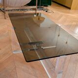 Table basse 1970 Michel Dumas Verre fumé et Plexiglass