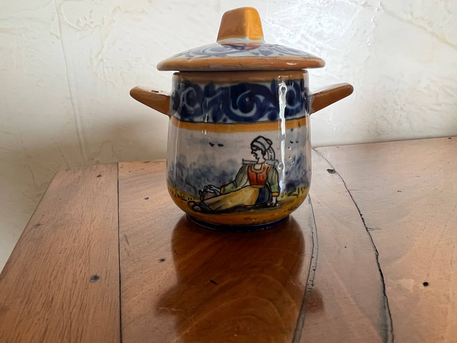 Set of tray and six cream pots HB Quimper