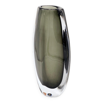 Vintage Thick and Massive Swedish Orrefors Vase in Grey/Green Sommerso Glass