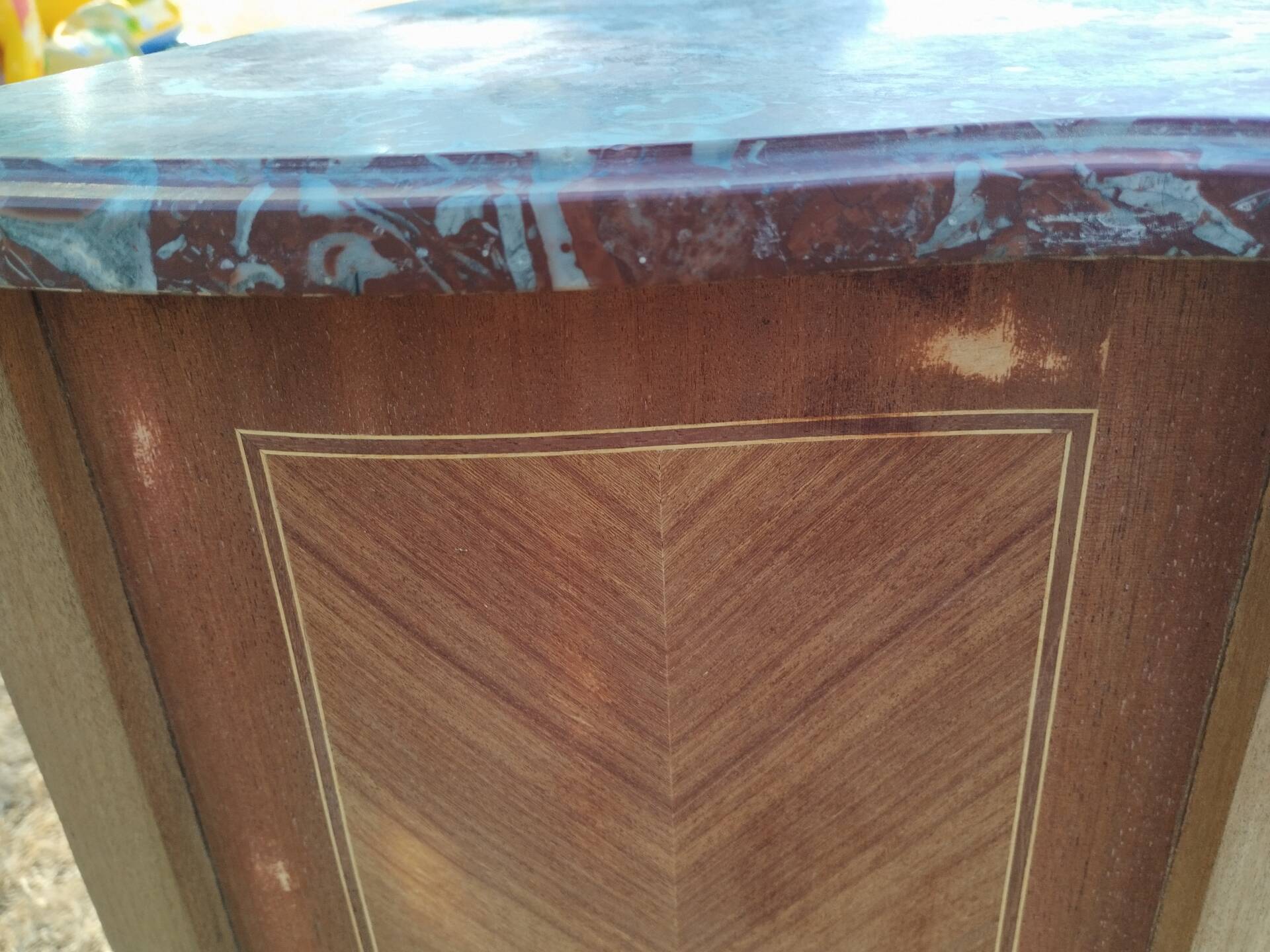 Commode ancienne marqueterie style louis xvi plateau marbre