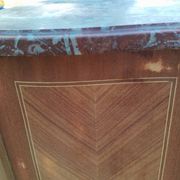 Antique commode with marquetry in the Louis XVI style and marble top.