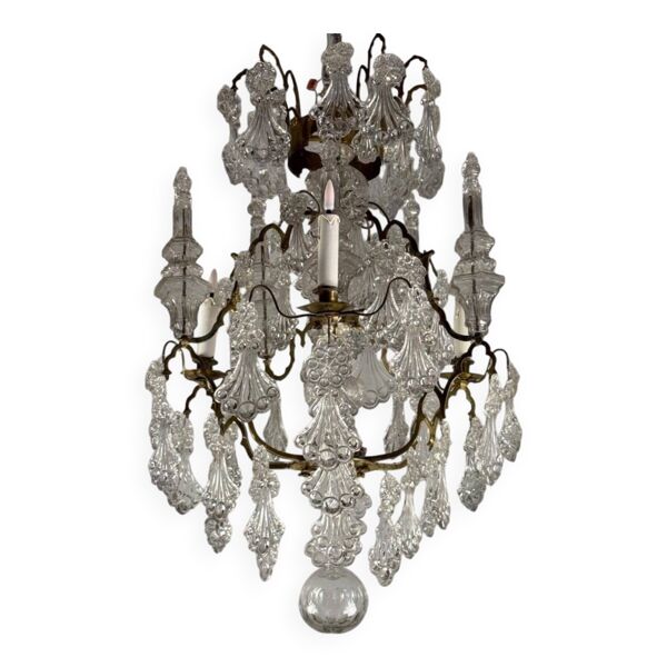 Lustre cage, pampilles en verre moulé et bronze, vers 1800 — Beyit