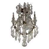 Lustre cage, pampilles en verre moulé et bronze, vers 1800