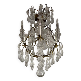 Lustre cage, pampilles en verre moulé et bronze, vers 1800