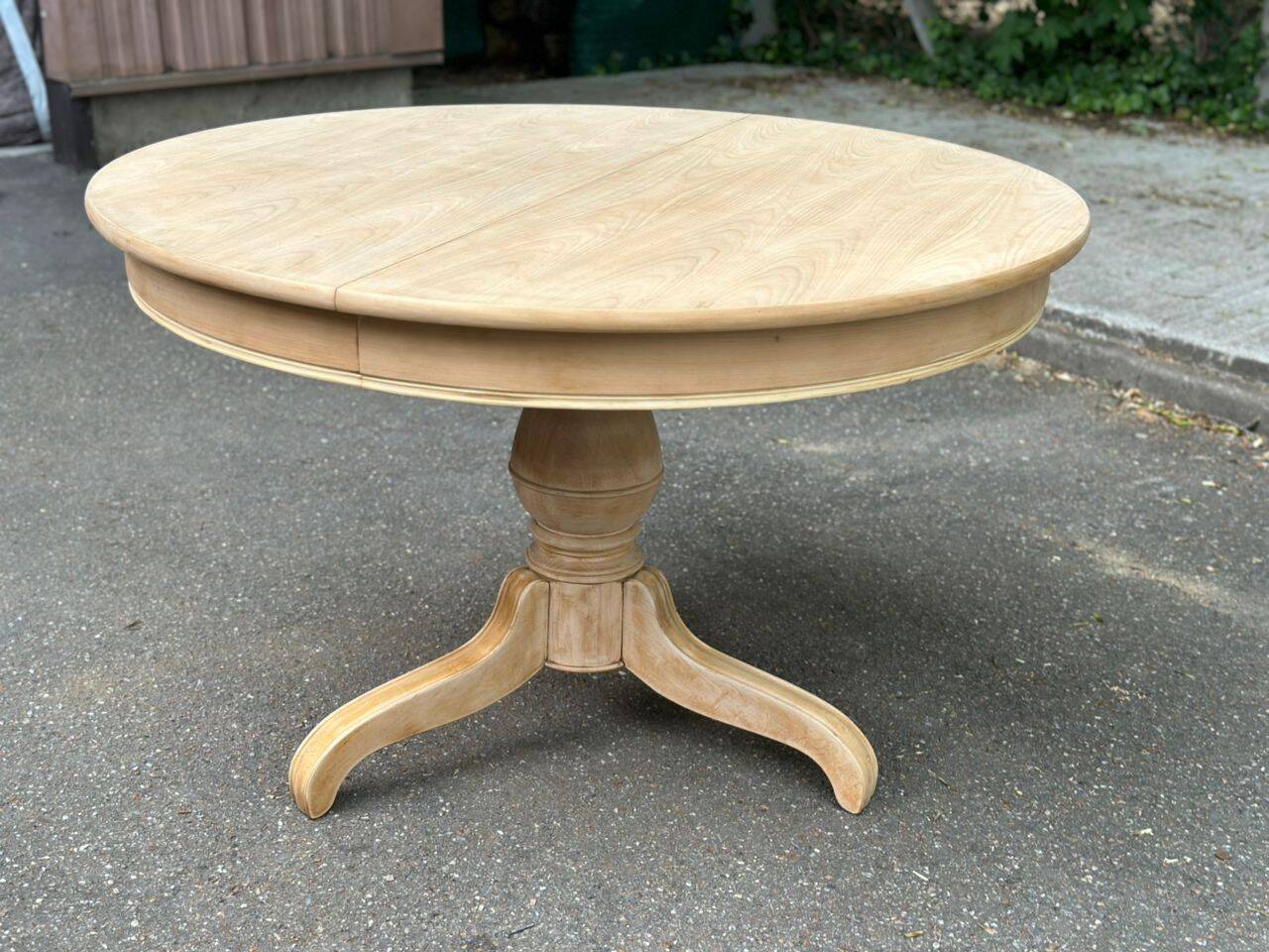 Table à manger ronde extensible rénovée pied central tripode bois 115-205cm