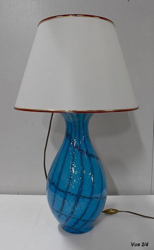 White day abat lamp and blue glass foot 1940/1960