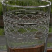 Set of 6 antique crystal champagne flutes. Engraved frieze.
