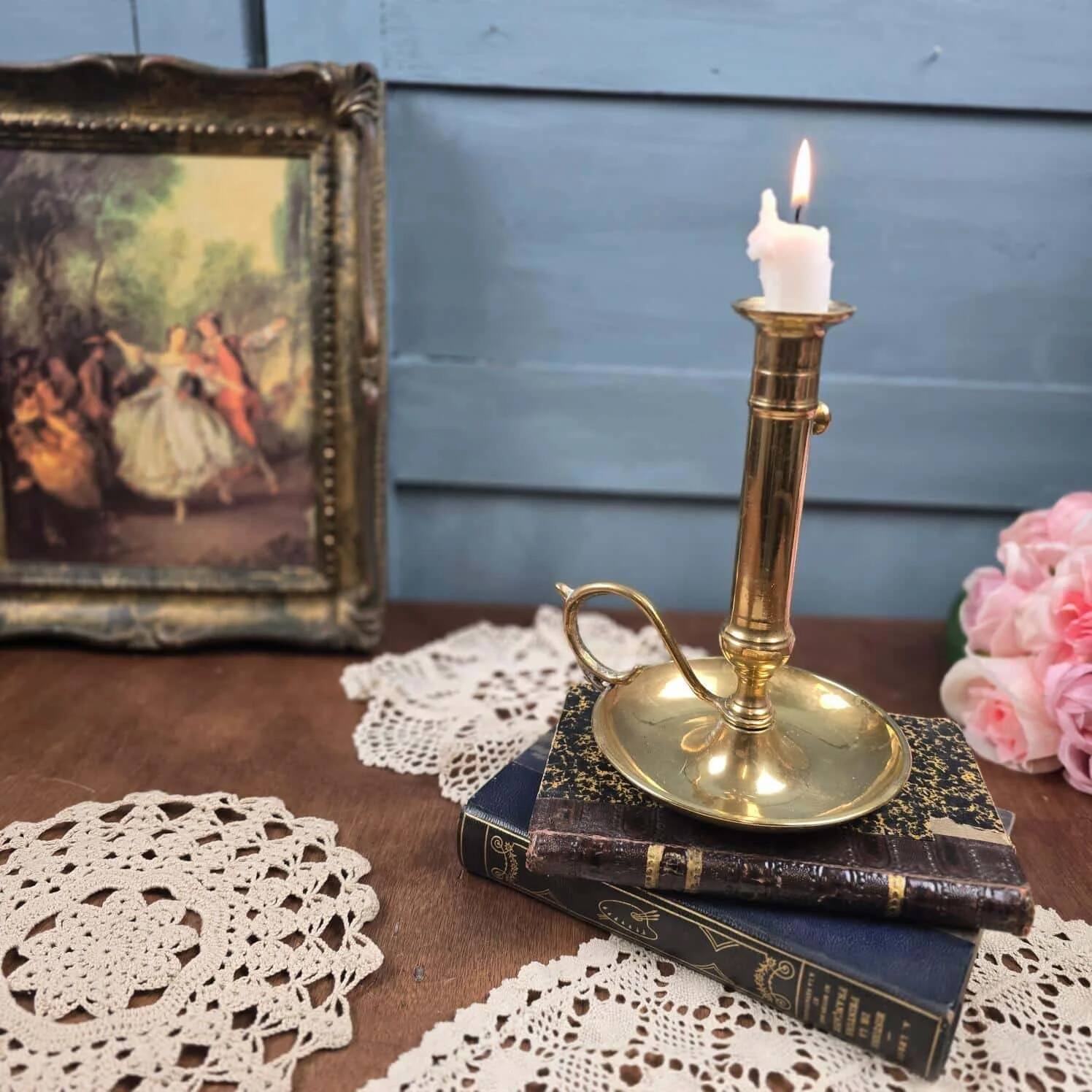 Old brass cellar rat, sliding candlestick 20 cm
