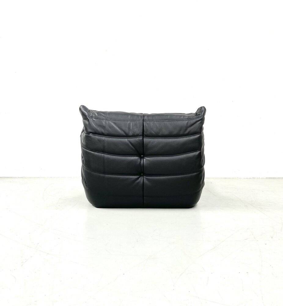 Togo lounge chairs in black leather attributed to Michel Ducaroy for Ligne Roset, set of 2