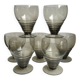 Set of 7 wine glasses  art deco smoked glass years 30-40