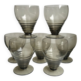 7 verres à vin art déco en verre fumé années 30-40