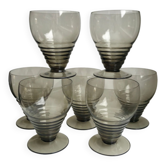 Set of 7 wine glasses  art deco smoked glass years 30-40