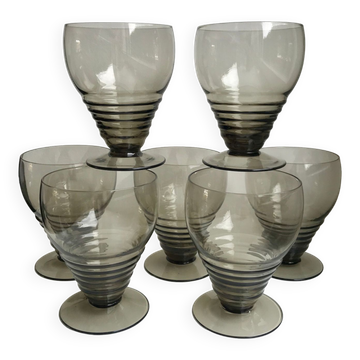 Set of 7 wine glasses  art deco smoked glass years 30-40