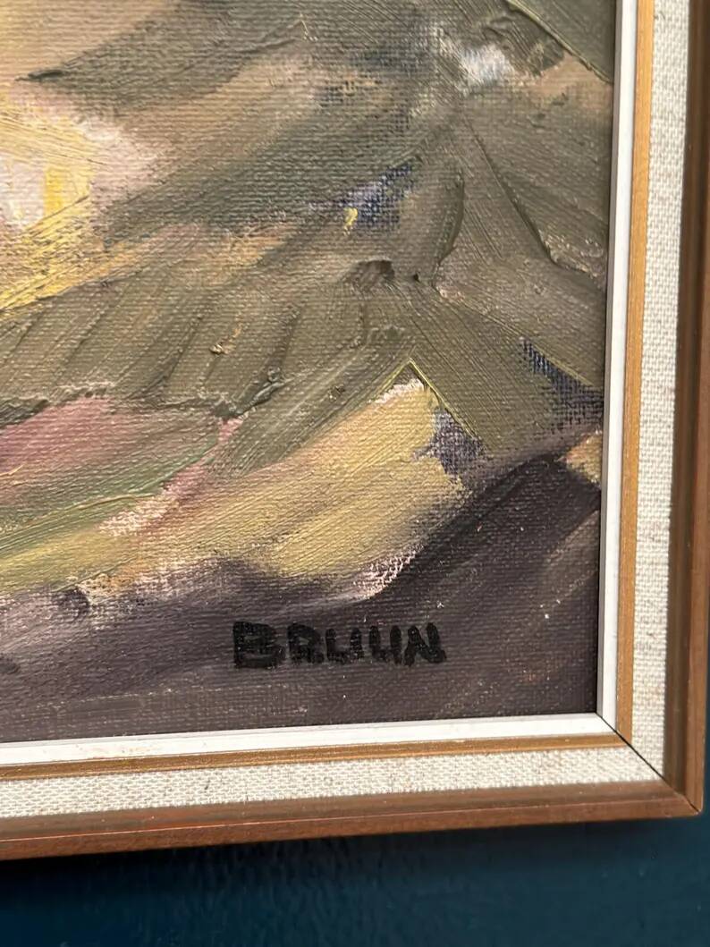 Original Swedish Oil on Canvas – "Farm" by Jörgen Bruun – Signed – Vintage and Framed – 41 × 31 cm (16.1" × 12.2")