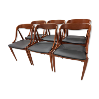 Suite of 6 teak chairs by danish designer Johanes Andersen for Uldum 1960s