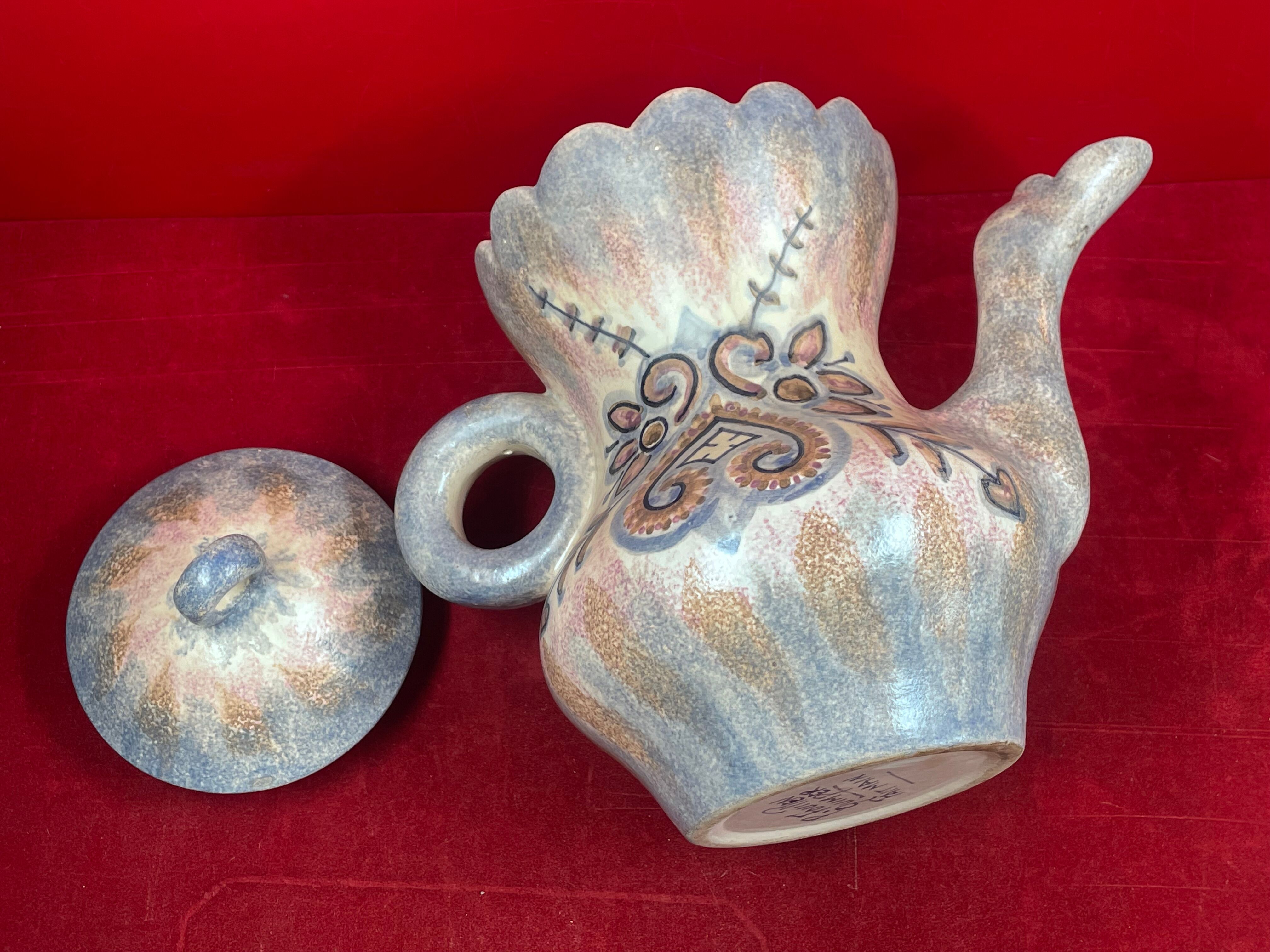 Large coffee maker H 25 cm - Quimper porcelain ceramic signed P. Fouillen.