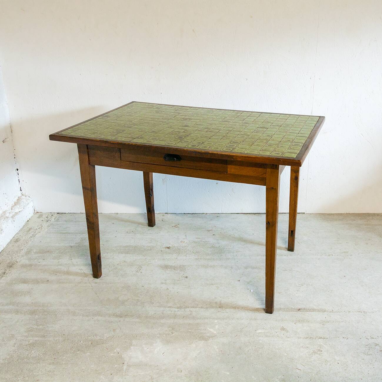 Wood and ceramic farm table
