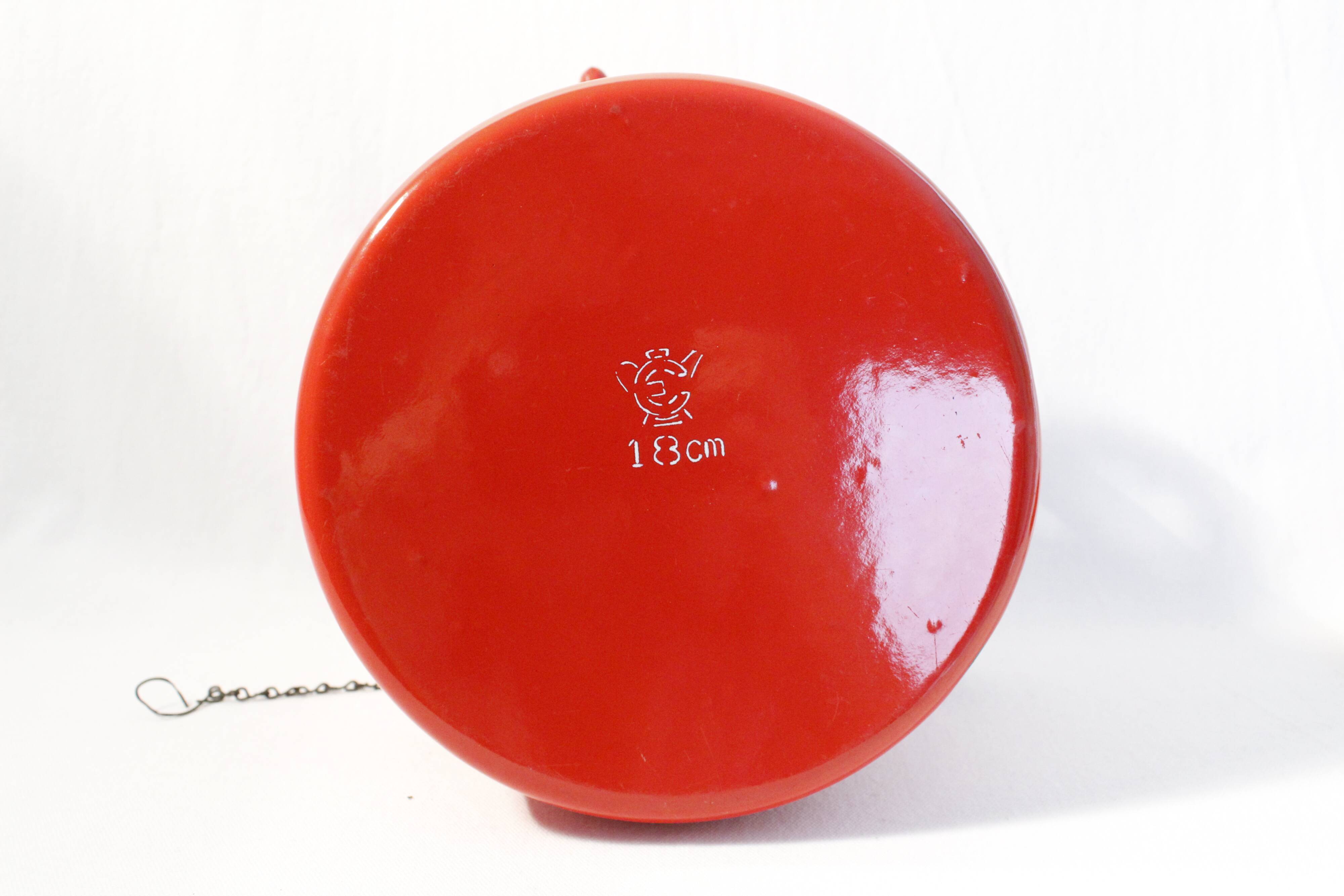 Vintage red enamelled metal kettle