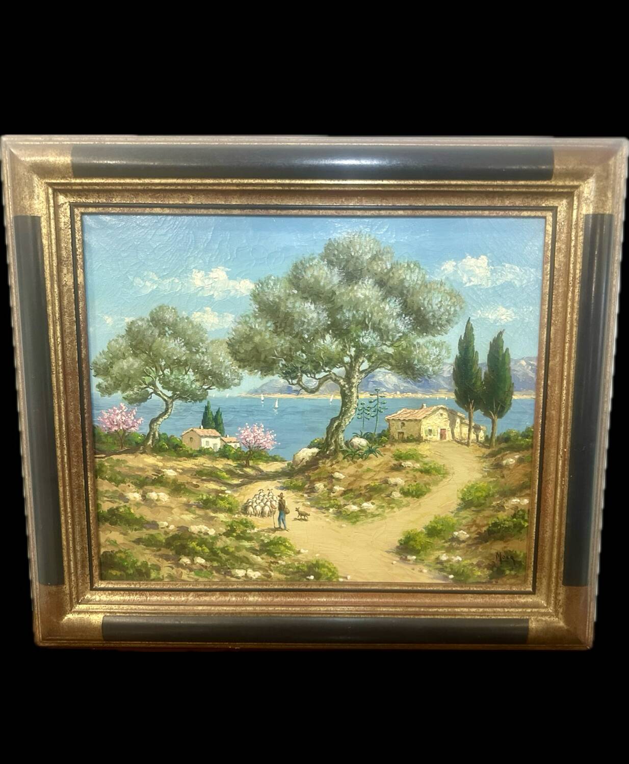 Oil painting on canvas, Mediterranean landscape, 20th century