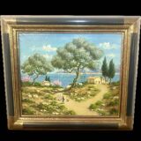 Oil painting on canvas, Mediterranean landscape, 20th century