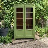 1930s khaki Parisian art deco glass cabinet