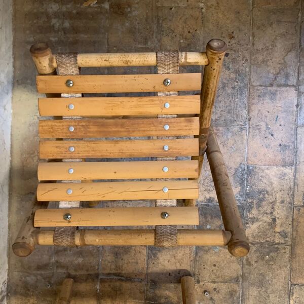 ancienne Paire de tabouret de pêcheur, bambou, XXe