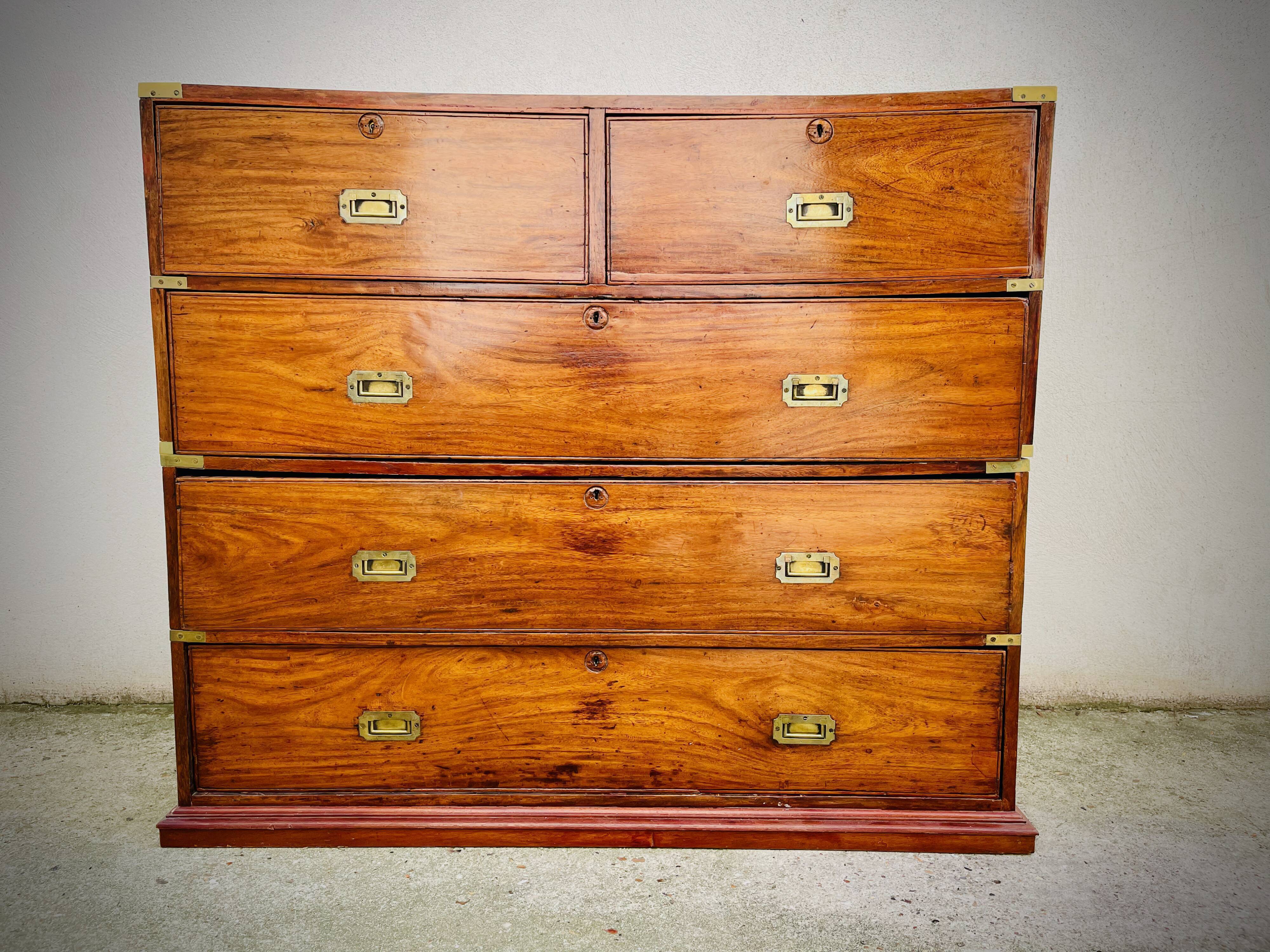 Nineteenth century teak boat chest of drawers in two parts
