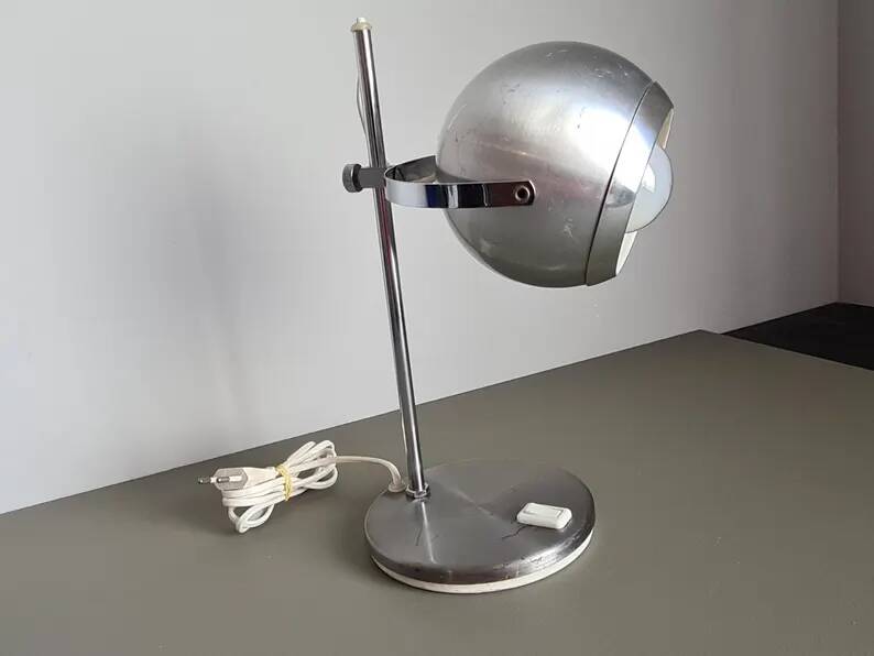 Mid Century Eyeball Desk Lamp, Space Age Table Light, brushed chrome
