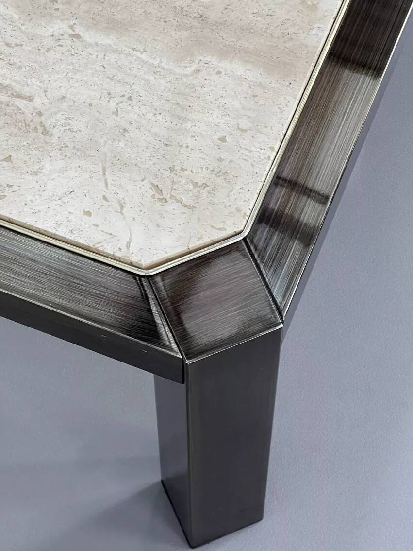 Square travertine and metal coffee table by BC Design