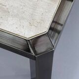 Square travertine and metal coffee table by BC Design