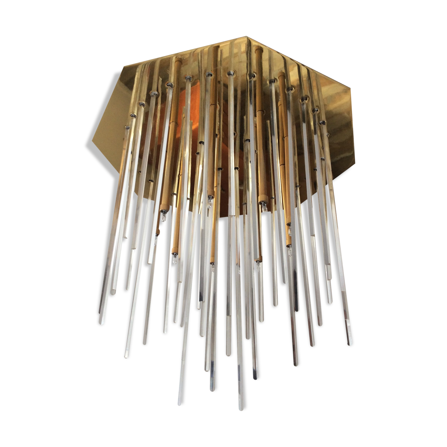 J.T Kalmar chandelier in brass and plexiglass of the 70s