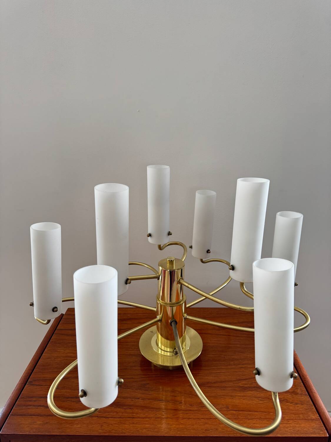 Brass and opaline glass suspension "Hillebrand" 1960