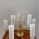 Brass and opaline glass suspension "Hillebrand" 1960