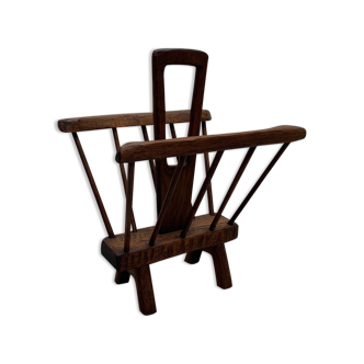 Brutalist solid wood magazine rack, 1960s