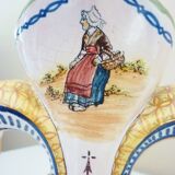Fleur-de-lis shaped vase, glazed ceramic, Brittany, Quimper, Breton ermines, character