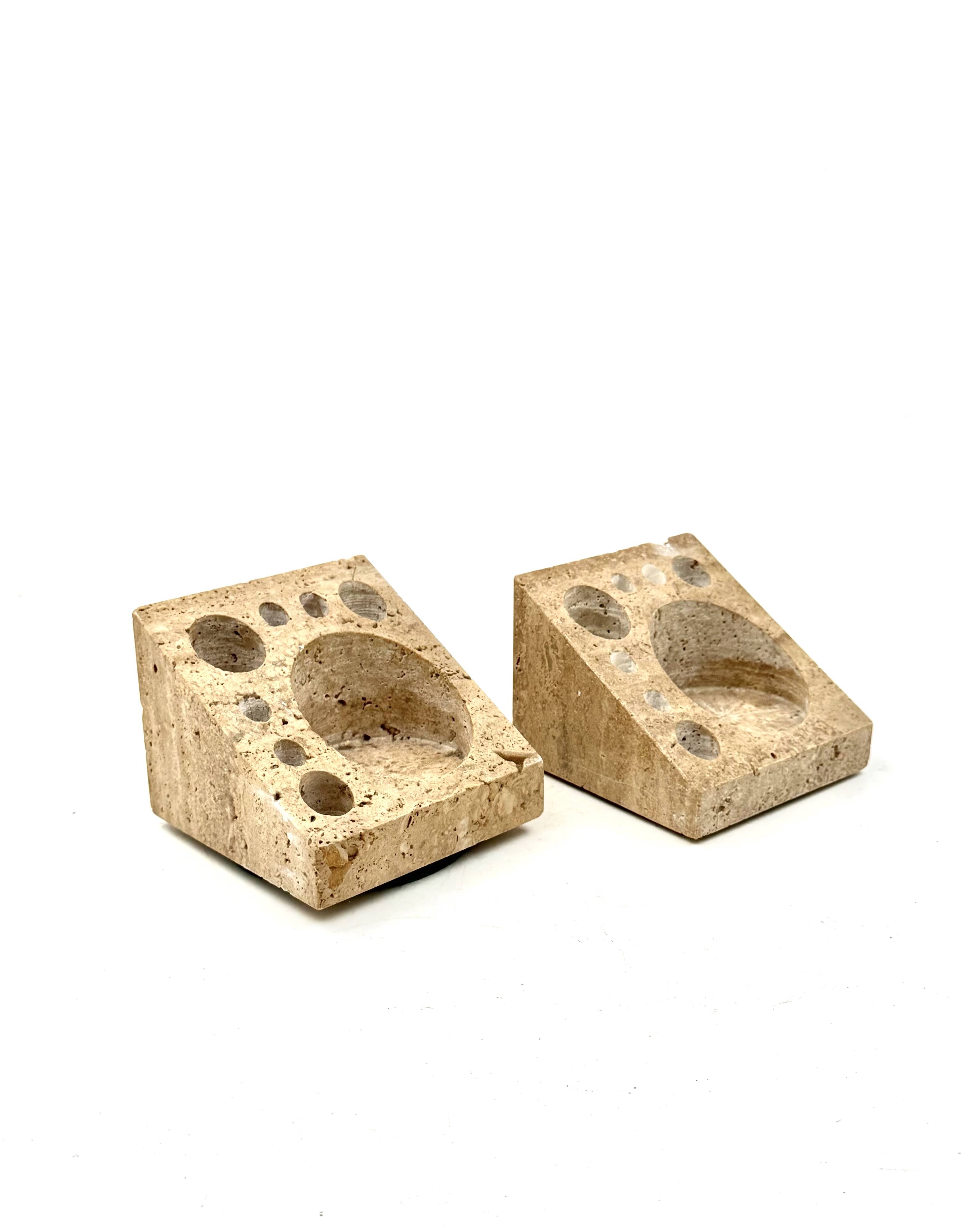 Enzo Mari, Set of 2 travertine desk organizers, Danese Italy 1970s