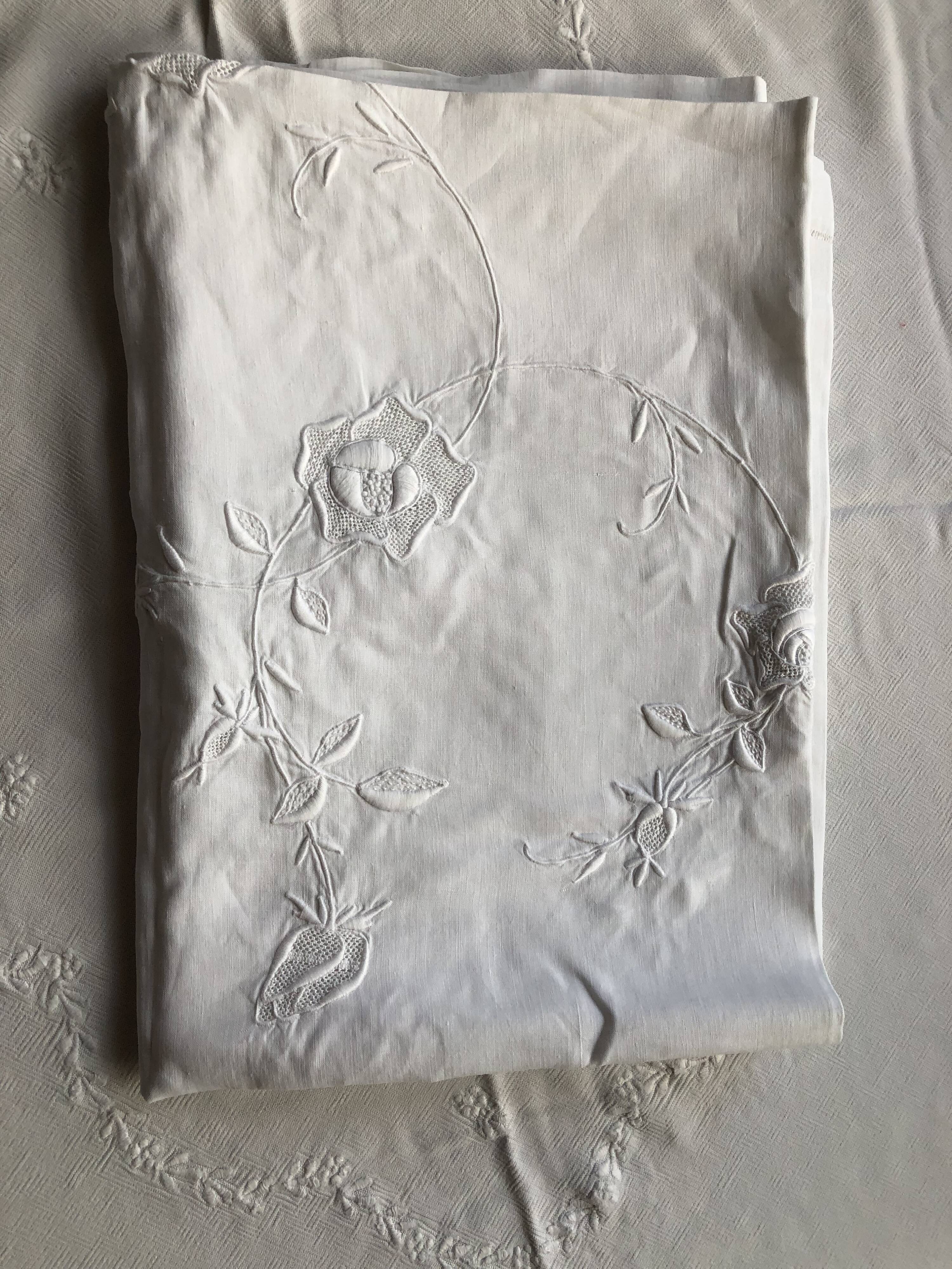 Embroidered linen tablecloth