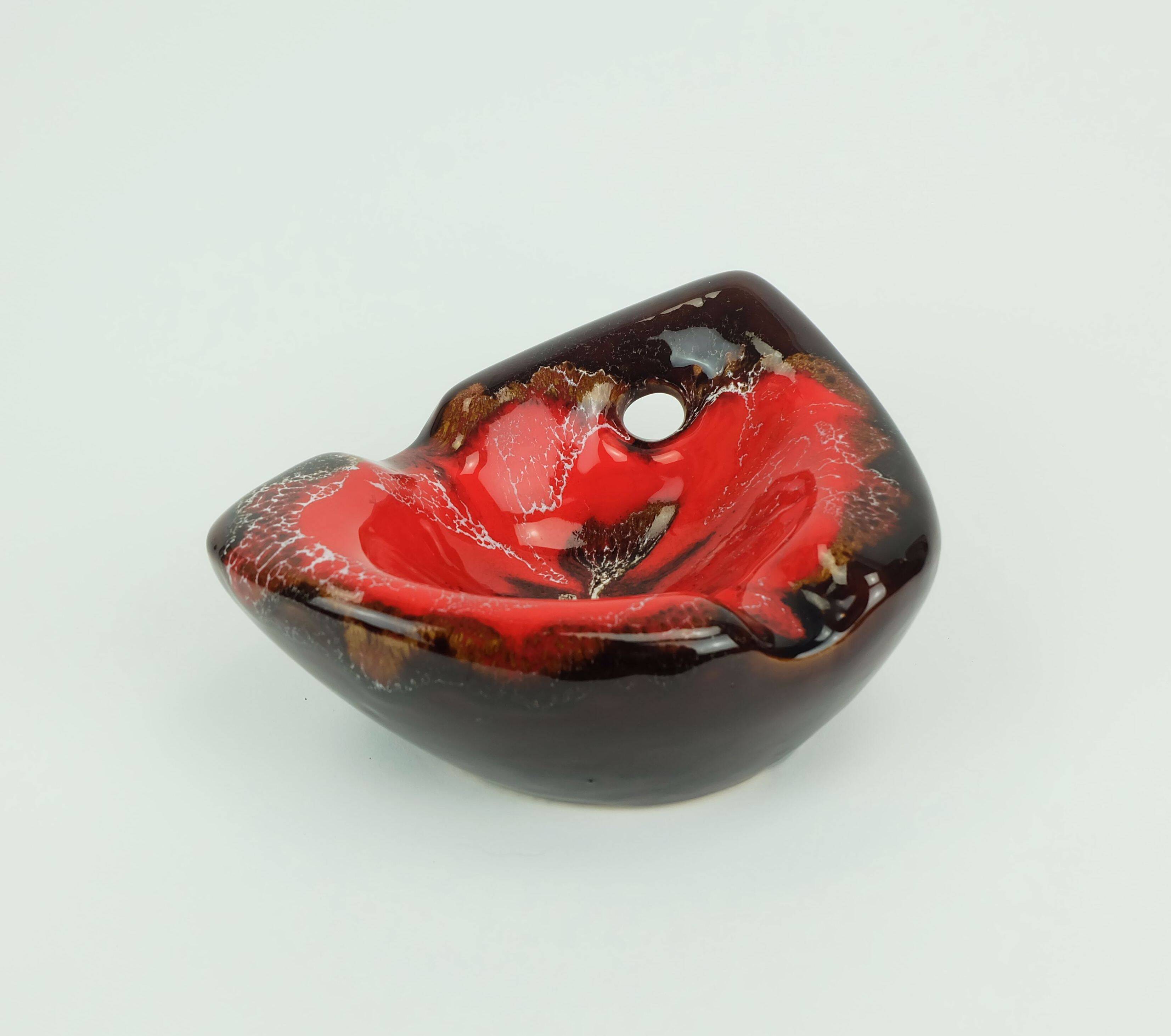 French mid century vintage ceramic bowl vallauris drip glaze organic shape