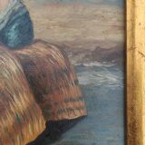 Peinture à l huile encadrée signée  R.T- cadre en bois doré -