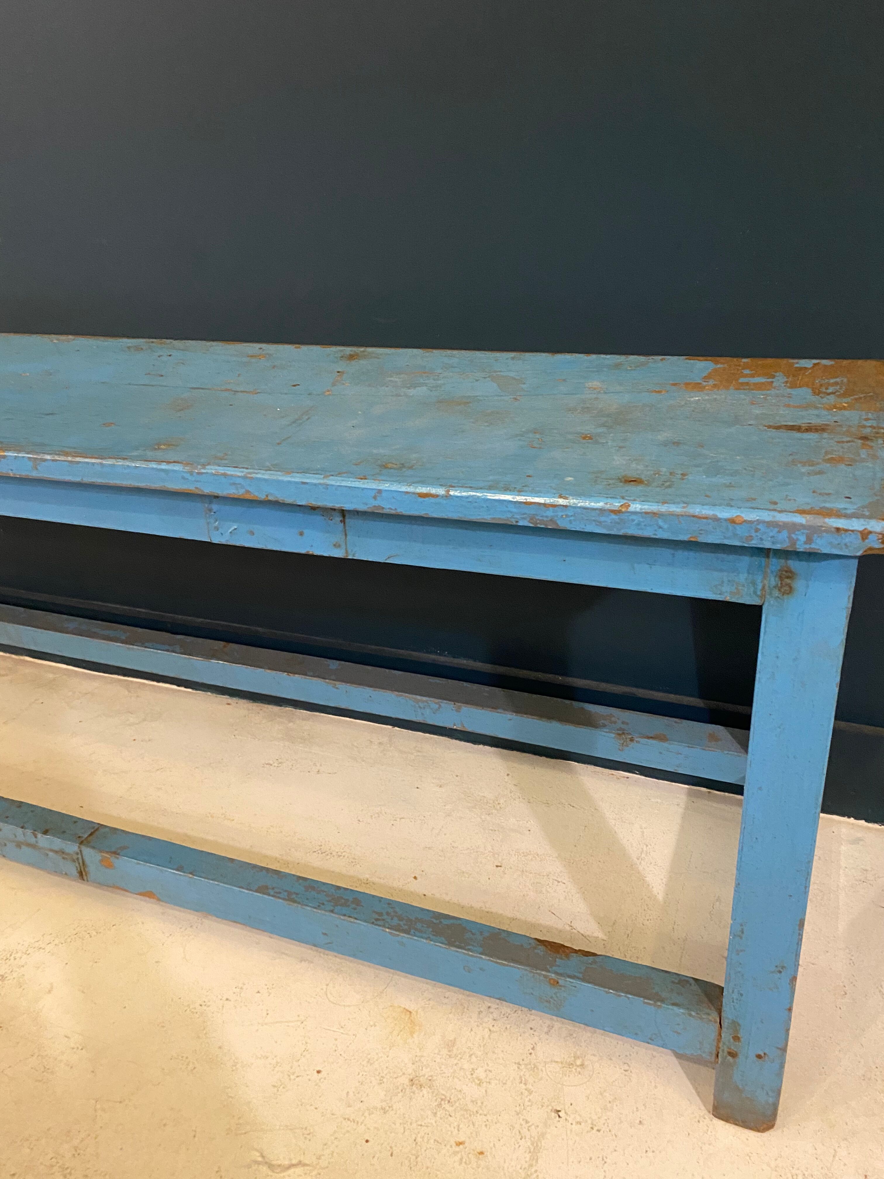 Blue lacquered wood bench