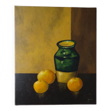 Still life painting with oranges and vase signed oil on canvas