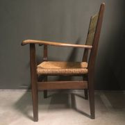 Fauteuil en chêne et paille néerlandais des années 1930.
